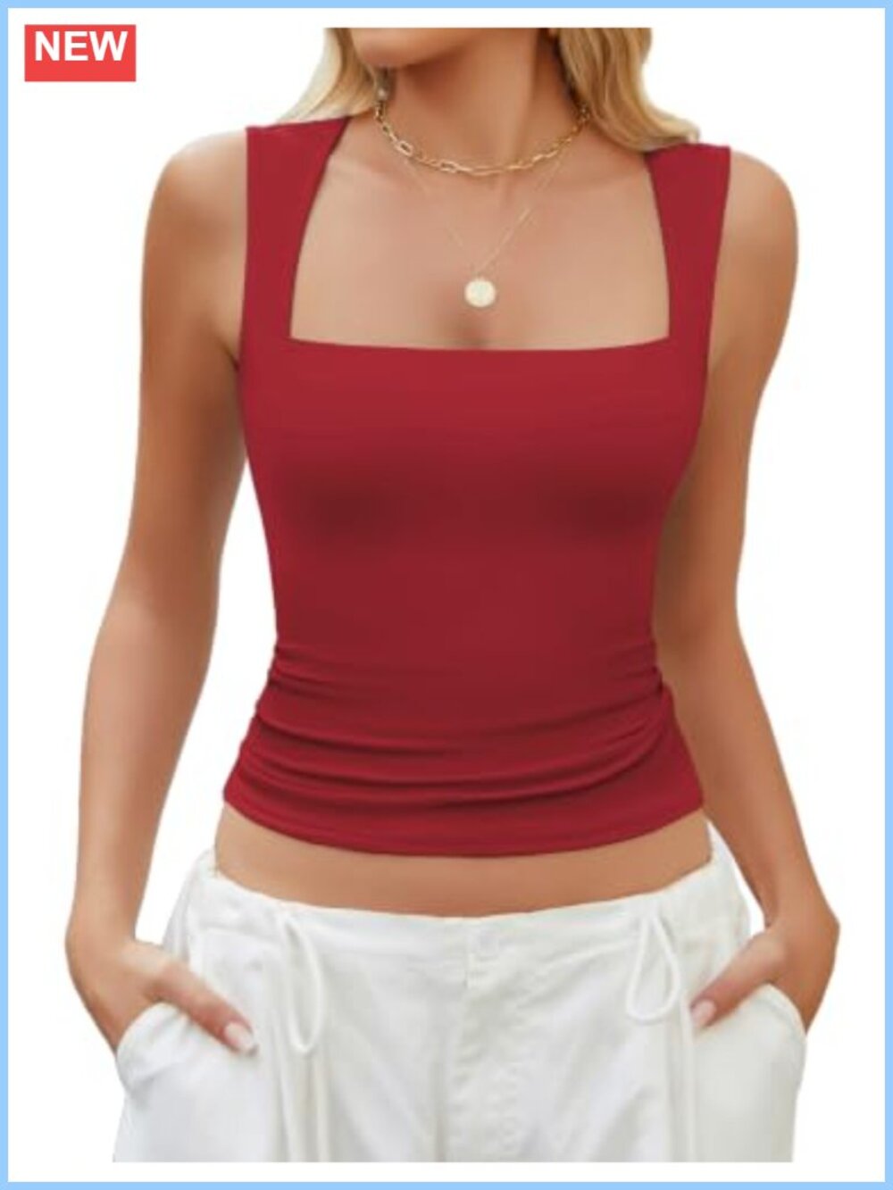 Square Neck Double Lined Crop Tank Top Slim Fit Summer